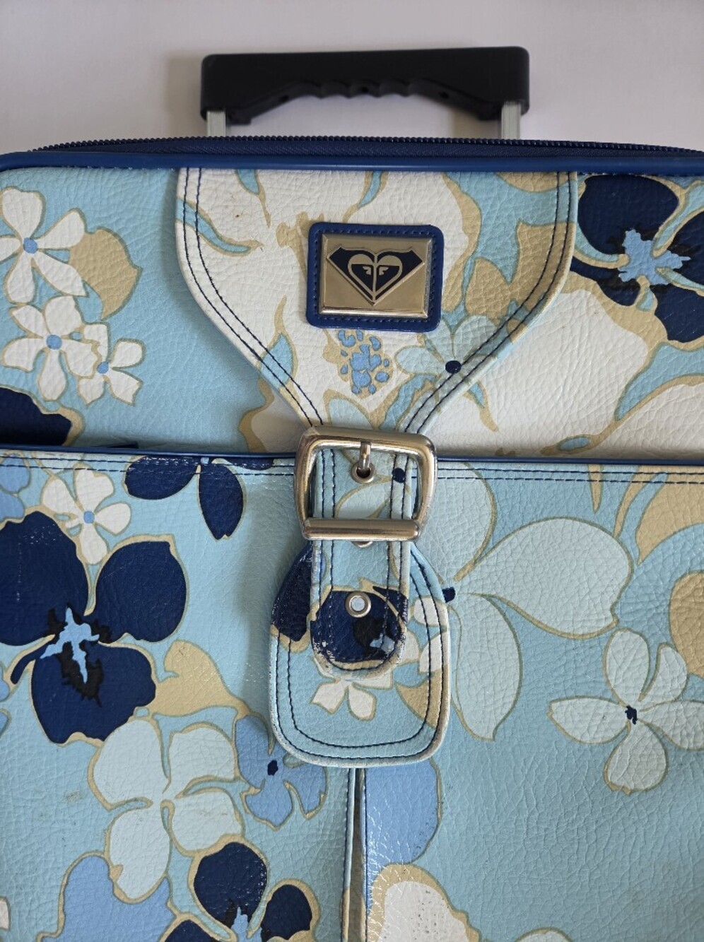 Roxy Vintage blue tropical floral wheeled rolling suitcase Y2K 2000s travel - Picture 2 of 15